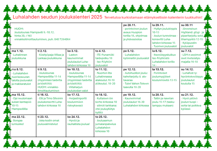 Luhalahden seudun toiminnallinen joulukalenteri 2025!